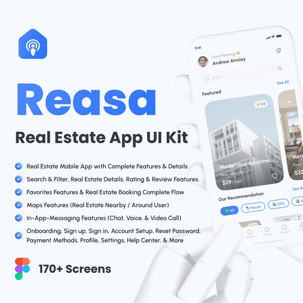 170屏房屋租赁销售应用UI设计套件 Reasa - Real Estate App UI Kit .figma