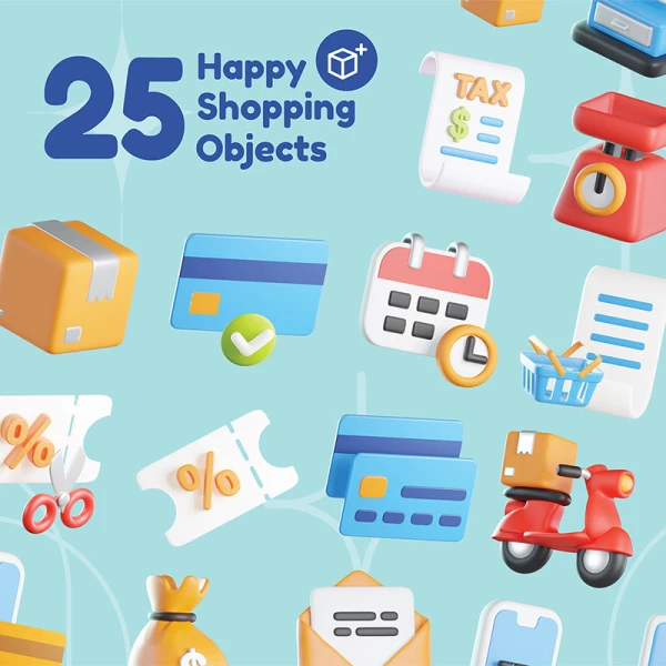 25款购物促销物流配送3D图标模型 Shopping 3D Icons .blender .png