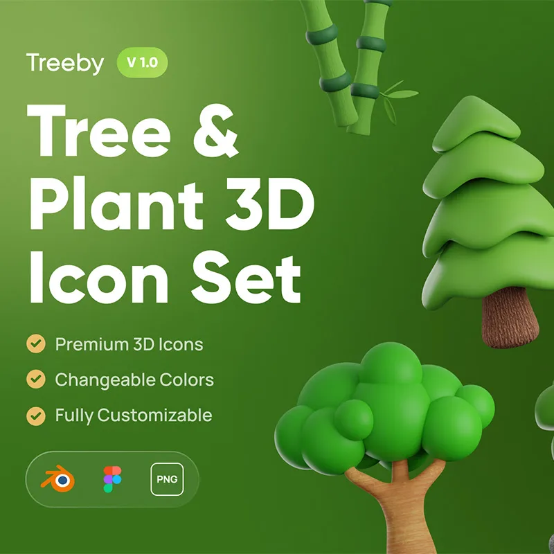 10款树木植物3D图标模型素材 Treeby - Tree & Plant 3D Icon Set .blender .figma .png缩略图到位啦UI