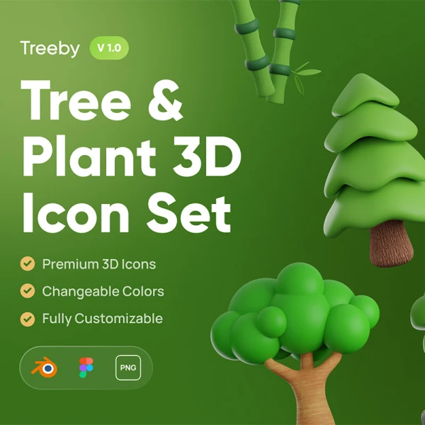 10款树木植物3D图标模型素材 Treeby - Tree & Plant 3D Icon Set .blender .figma .png