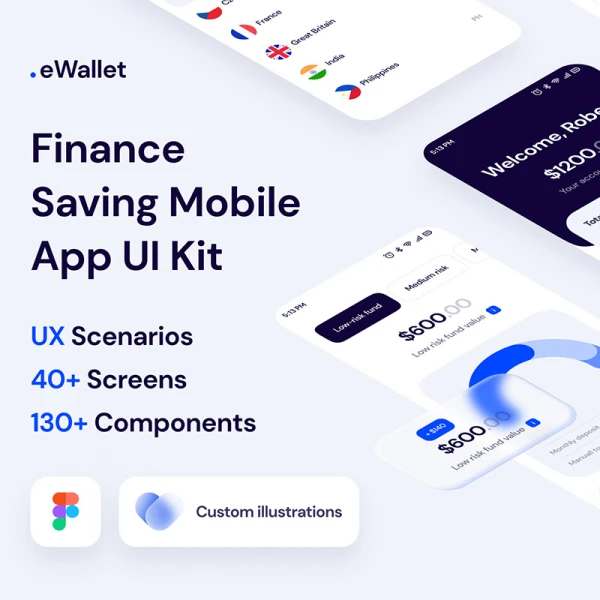 40屏金融理财电子钱包应用UI设计套件 eWallet- Finance Saving Mobile App UI Kit .figma