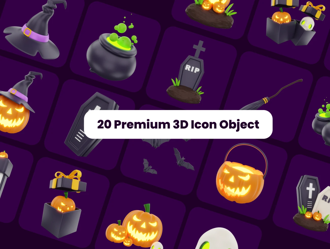 20款万圣节3D图标模型 3D Halloween Icon Set Pack .blender .psd-3D/图标-到位啦UI