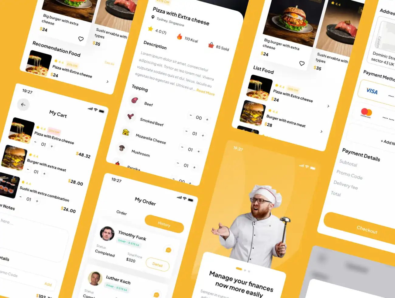 50屏外卖点餐应用UI设计套件 Conyfood - Food Delivery Apps UI Kits .figma-UI/UX、ui套件、主页、付款、地图、应用、详情、预订-到位啦UI