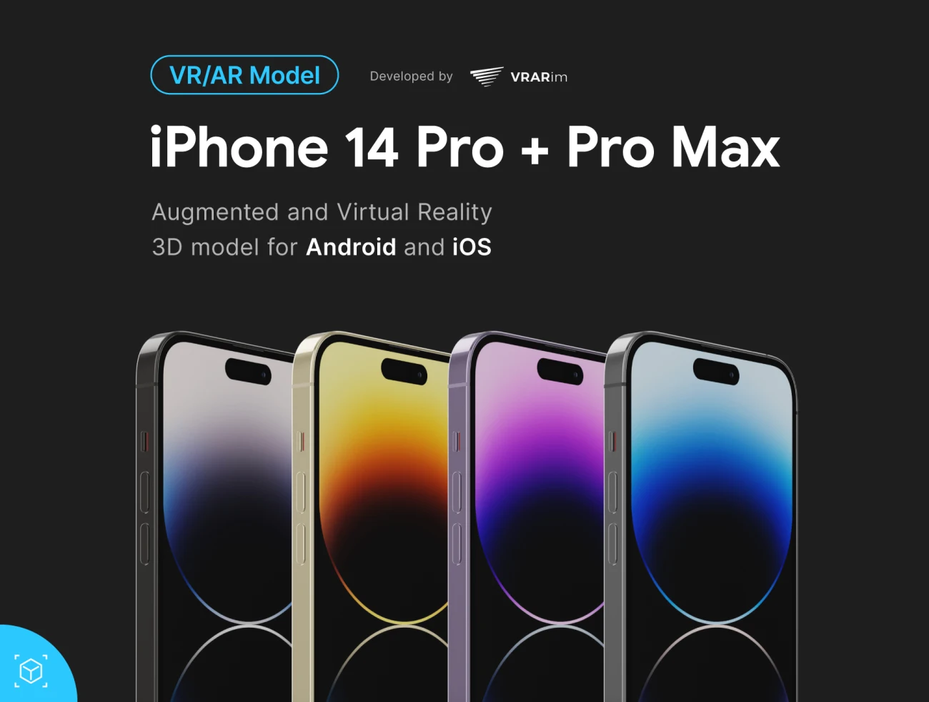 iphone14全系列增强现实版产品展示3D模型样机 iPhone 14 Pro and Pro Max 3D model for Augmented Reality .maya .3Dmax .C4D .blender .AE .html-产品展示、实景样机、手机模型、样机、苹果设备-到位啦UI