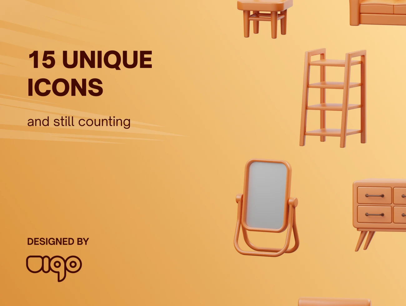 15款家居衣柜书桌3D图标模型 MYFURNITURE- 3D Furniture Icons .blender-3D/图标-到位啦UI