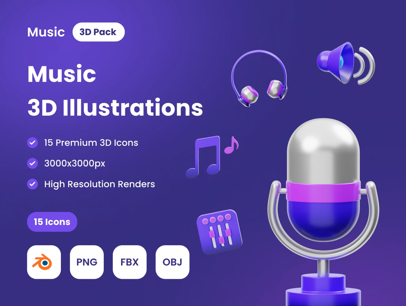 15款3D音乐图标模型 MYMUSIC- 3D Music Icons .blender-3D/图标-到位啦UI