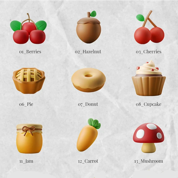 20款秋季水果食品3D图标模型 3D Icon Illustration Set - Autumn Food Theme .blender .psd