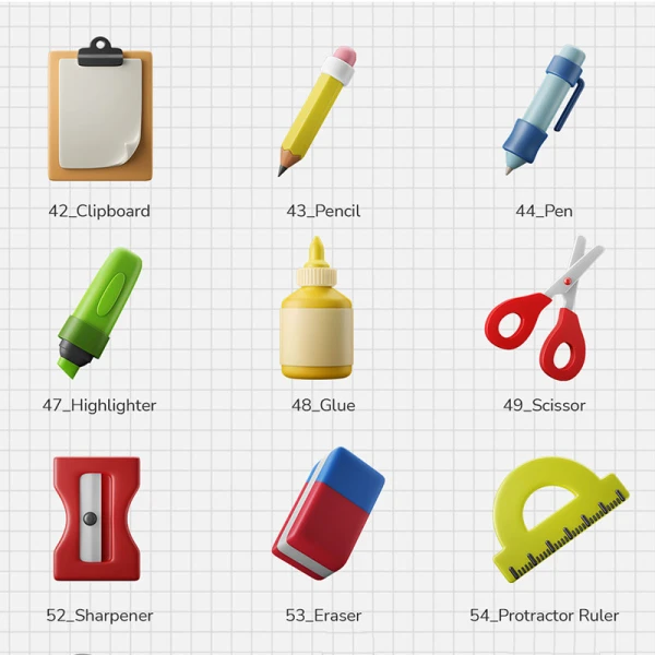 20款教育学习文具3D图标模型 3D Icon Set - Education Stationery Them .blender .psd