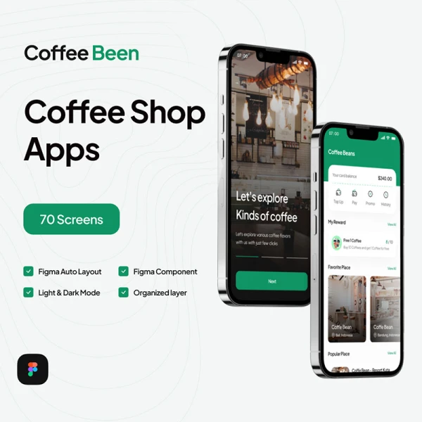 35屏咖啡店手机应用UI设计套件 Cofee Been - Coffee Shop Mobile App .figma