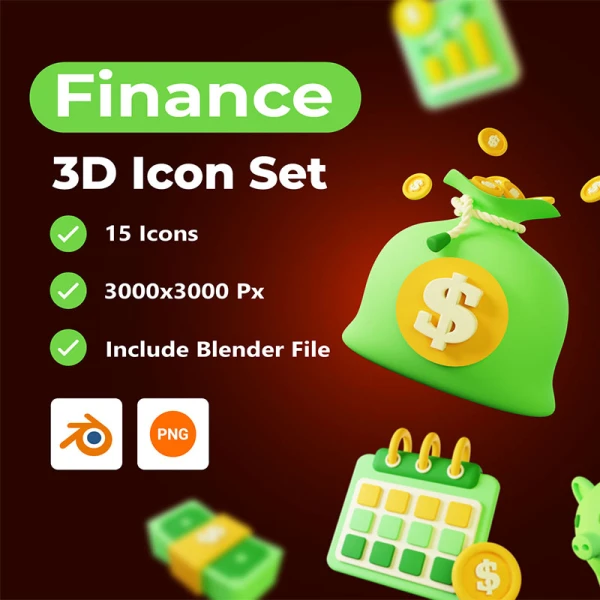 金融货币储蓄3D图标模型 Finance - 3D Icon Pack .blender