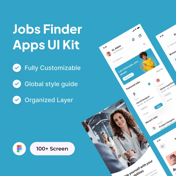 100屏求职招聘应用UI设计套件 Job Finder App UI Kits .figma