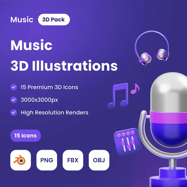 15款3D音乐图标模型 MYMUSIC- 3D Music Icons .blender
