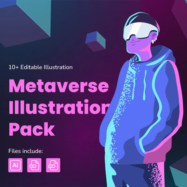 10款虚拟现实元宇宙人物形象矢量插画 Metaverse Illustration Pack .ai