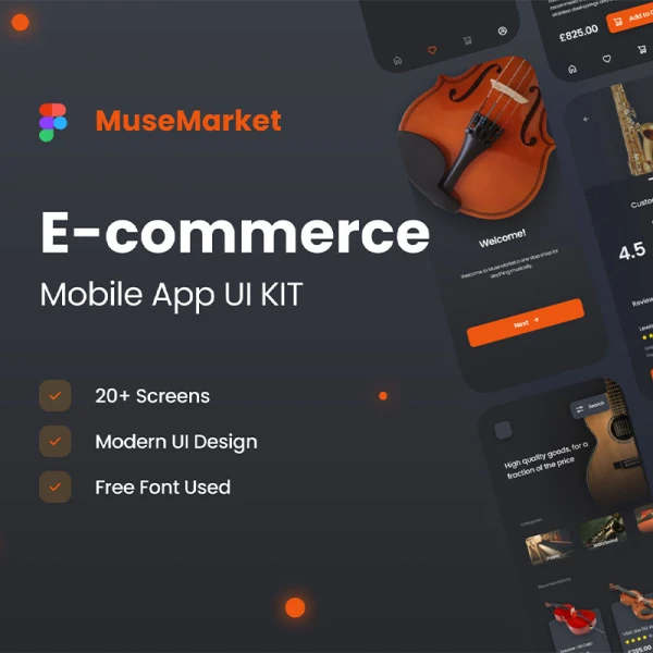 20屏在线商店应用UI设计套件 MuseMarket E-ccomerce Mobile App UI Kit .figma