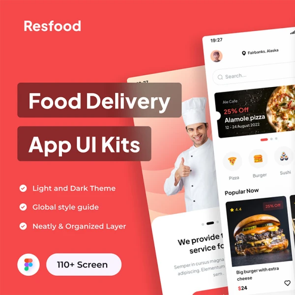 110屏视频外卖配送应用UI设计套件 Resfood - Food Delivery App UI Kits .figma