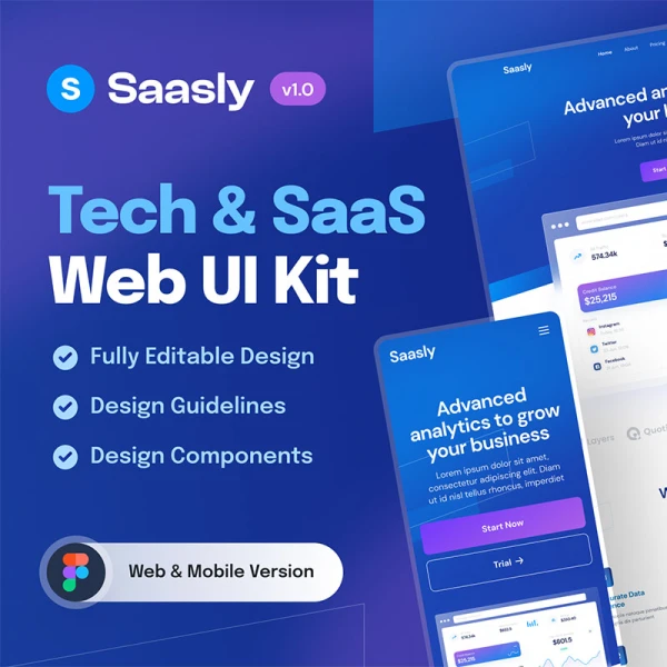 科技SaaS网站手机UI套件 Saasly - Website and Mobile UI Kit .figma