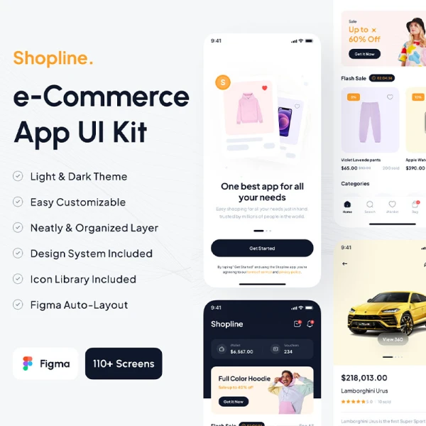 110屏潮流服饰电商网购平台应用设计套件 Shopline - e-Commerce Marketplace App UI Kit .figma