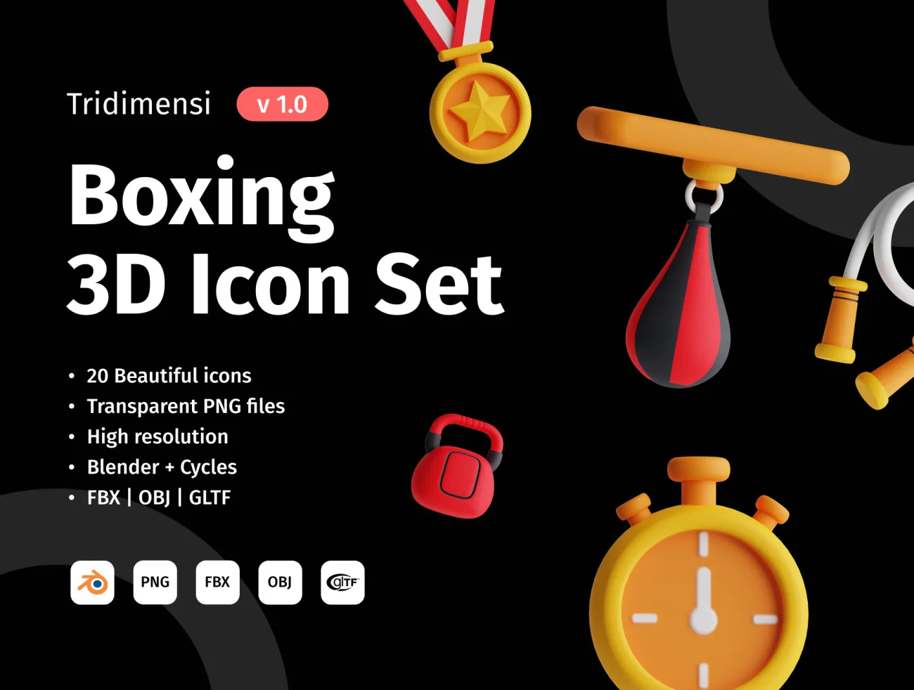拳击3D图标模型20款 3D Boxing Icon Set blender-3D/图标-到位啦UI