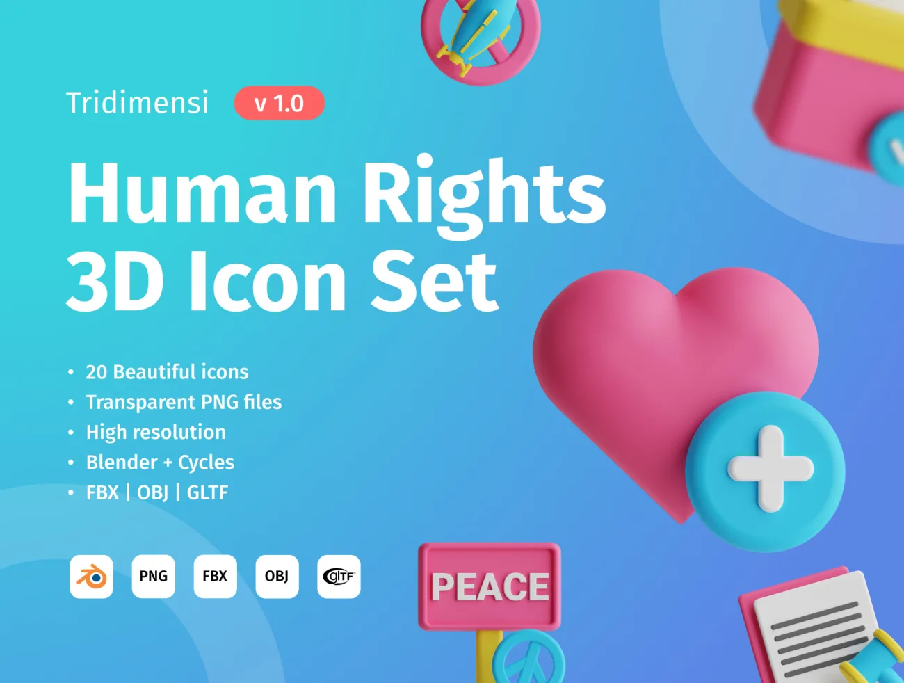 人权3D图标模型20款 3D Human Rights blender-3D/图标-到位啦UI