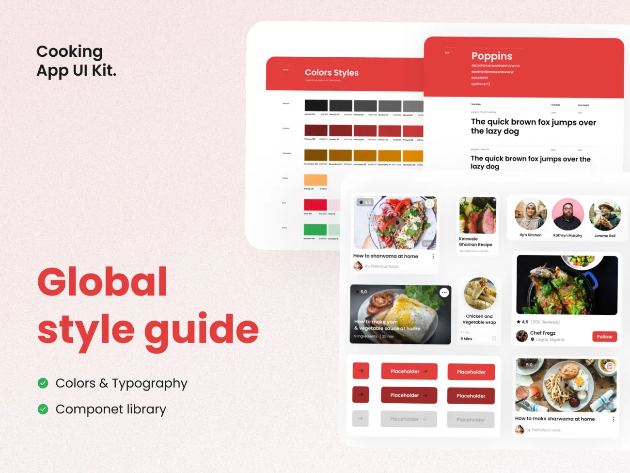 7屏美食点餐应用UI设计套件 Cooking App UI Kit figma-UI/UX、ui套件、主页、博客、卡片式、应用、注册、登录页、网站-到位啦UI