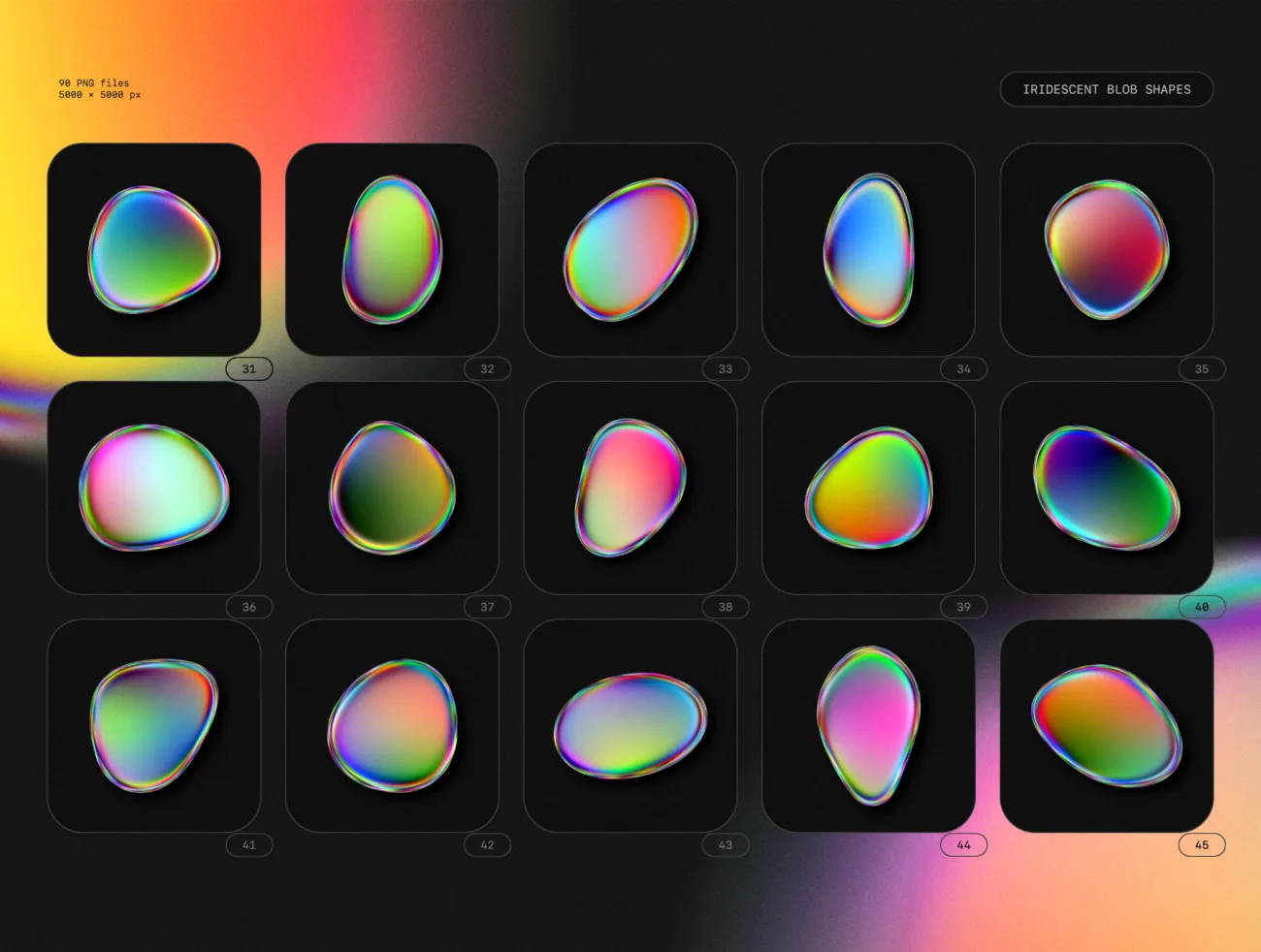90款高清5k彩虹色渐变形状集合 Iridescent blob shapes collection png-图案设计、海报素材、设计元素-到位啦UI