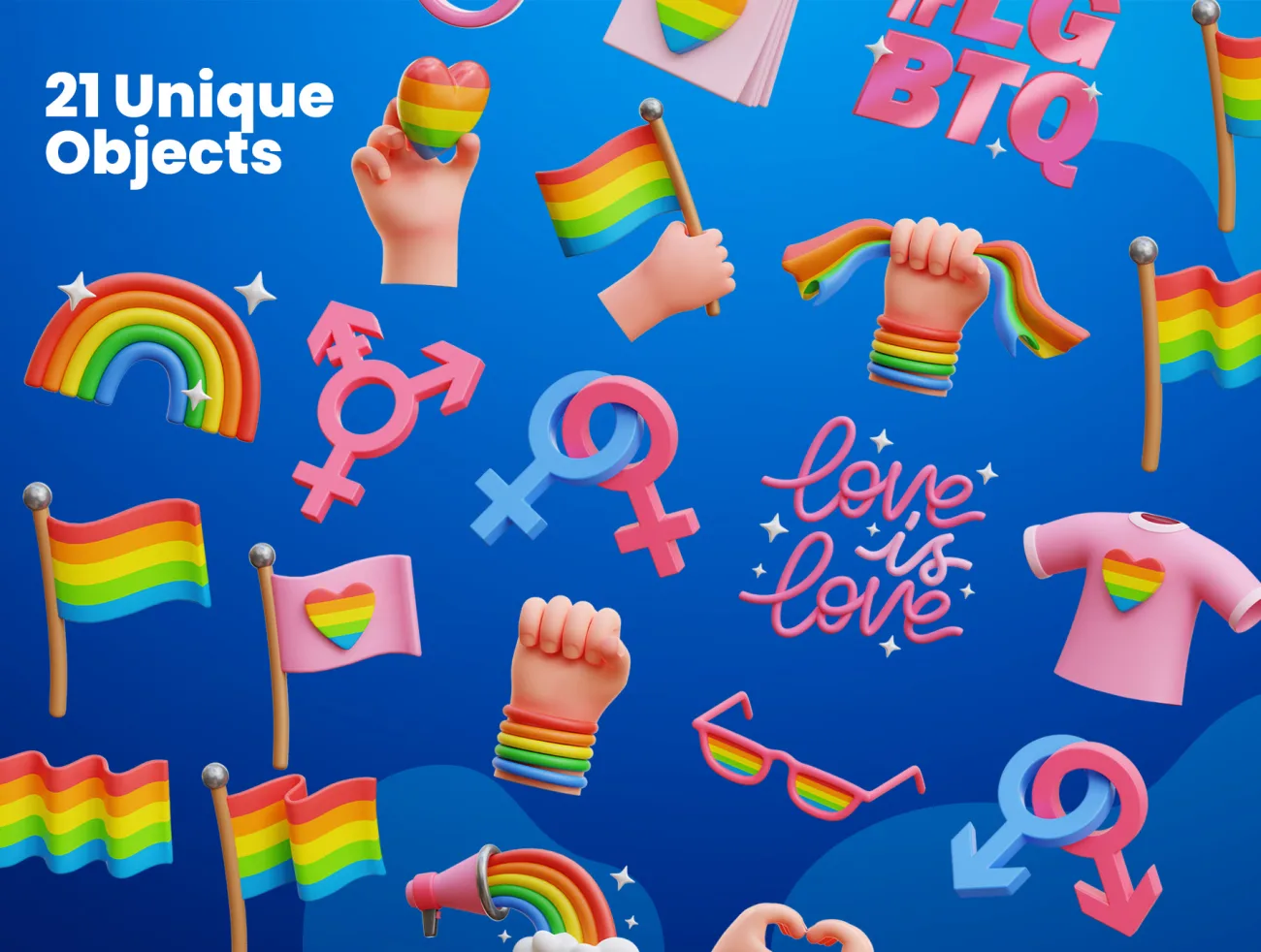 21款男女同性主题3D图标模型 LGBTQ 3D Icons maya 3dmax c4d blender psd插图3