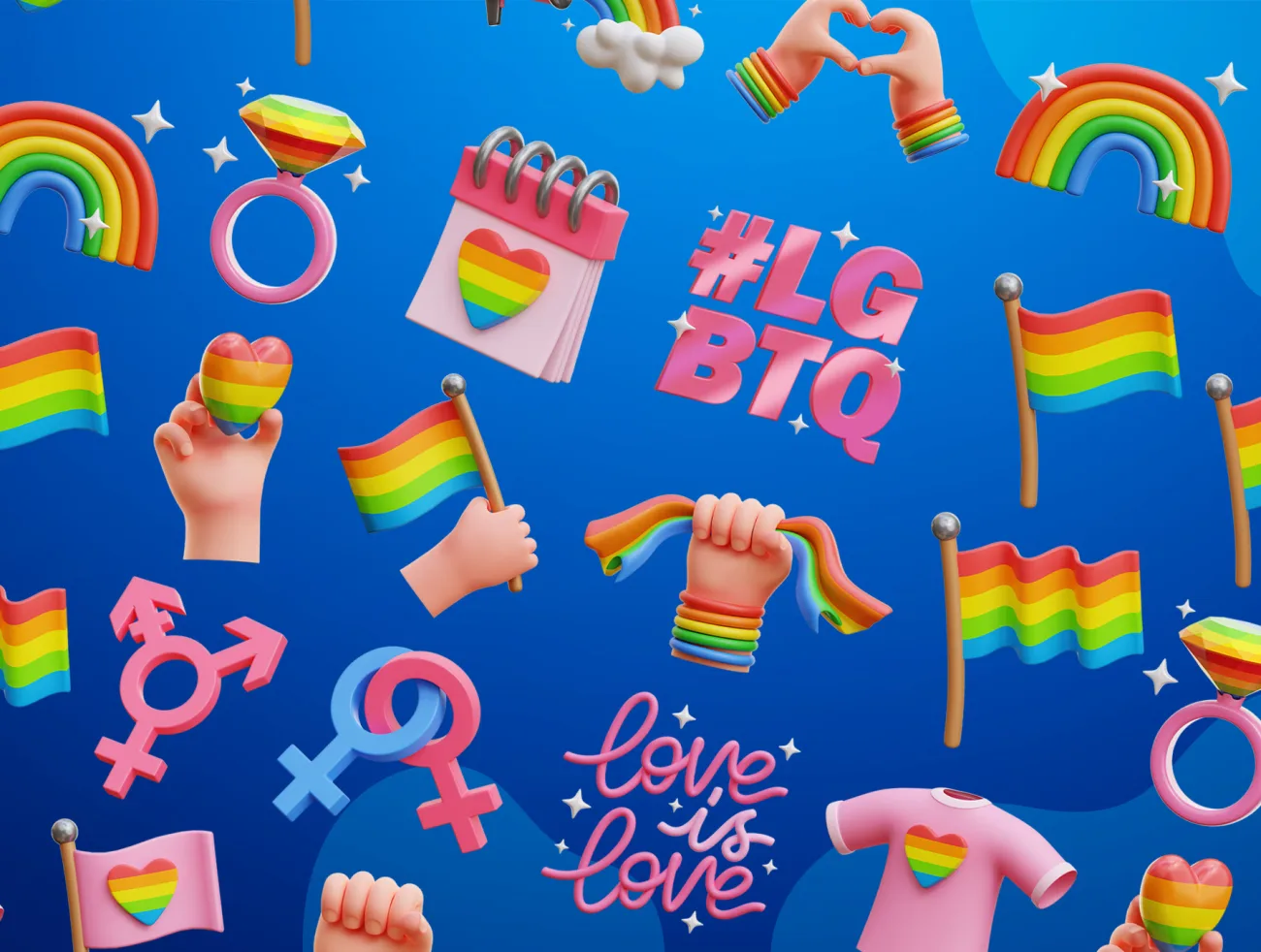 21款男女同性主题3D图标模型 LGBTQ 3D Icons maya 3dmax c4d blender psd插图1