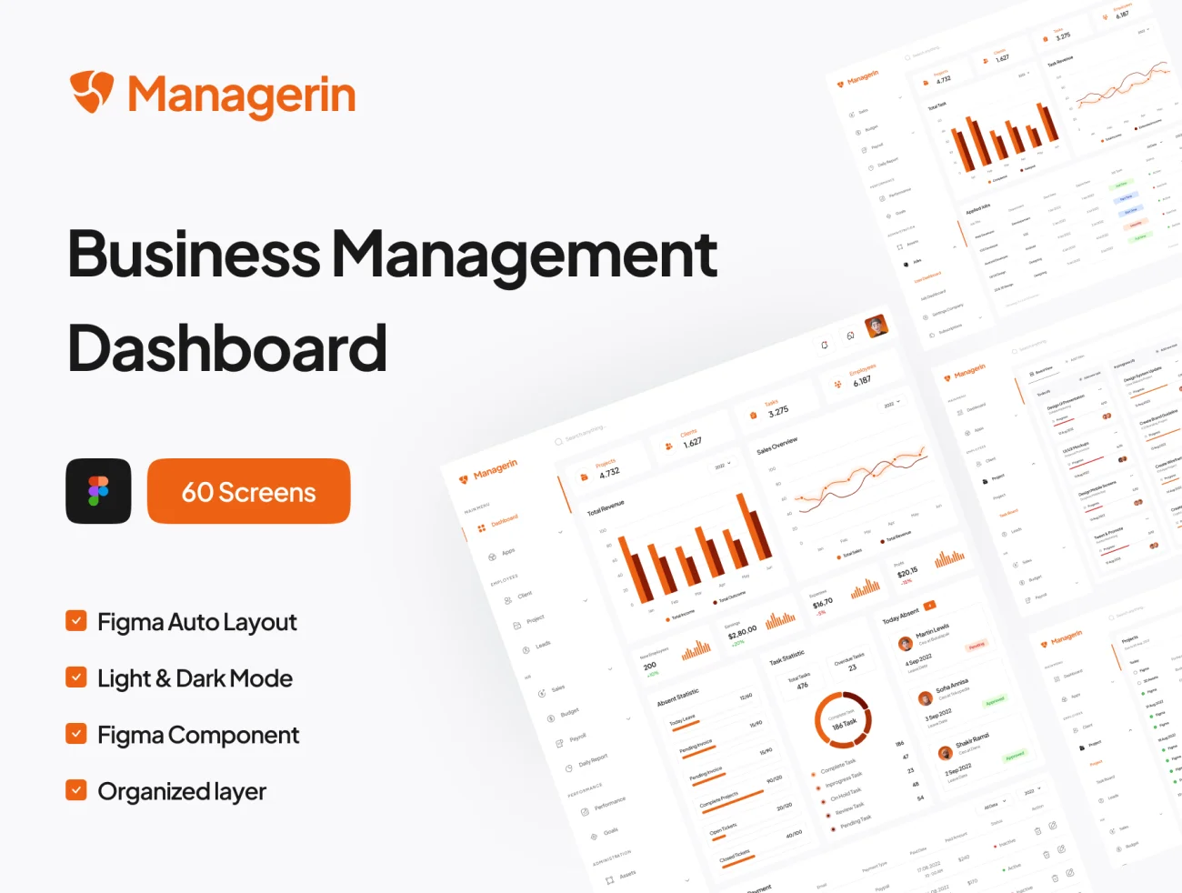 60款业务管理数据仪表板UI套件 Managerin – Business Management Dashboard UI Ki figma插图1