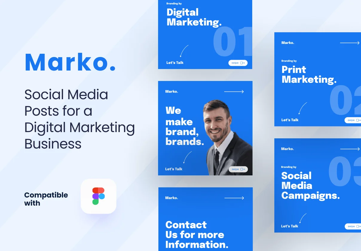 25屏社交媒体ins海报banner模板 Marko. – A Digital Marketing Business – Facebook & Instagram figma插图1