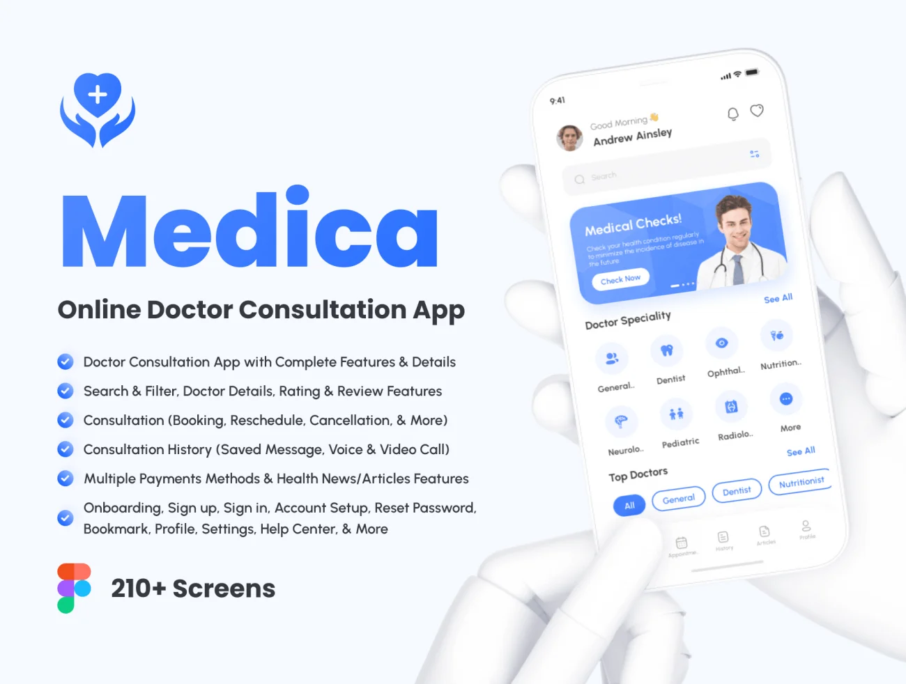 210屏在线医生咨询医疗应用程序 UI 套件 Medica – Online Doctor Consultation App UI Kit figma插图1