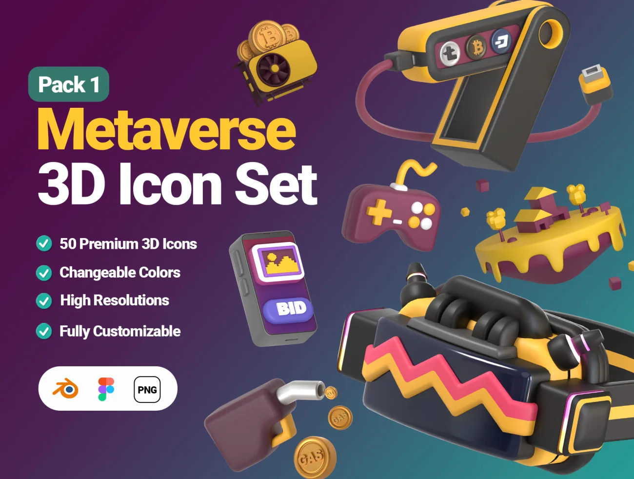 50款元宇宙虚拟货币3D图标模型 Metaverse 3D Icon Set Pack.1 blender figma插图1