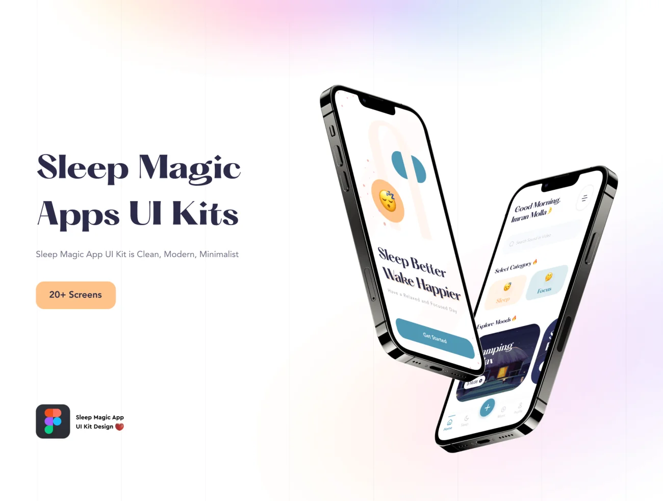 20屏辅助睡眠冥想放松应用UI设计套件 Sleep Magic App UI Kit figma插图1