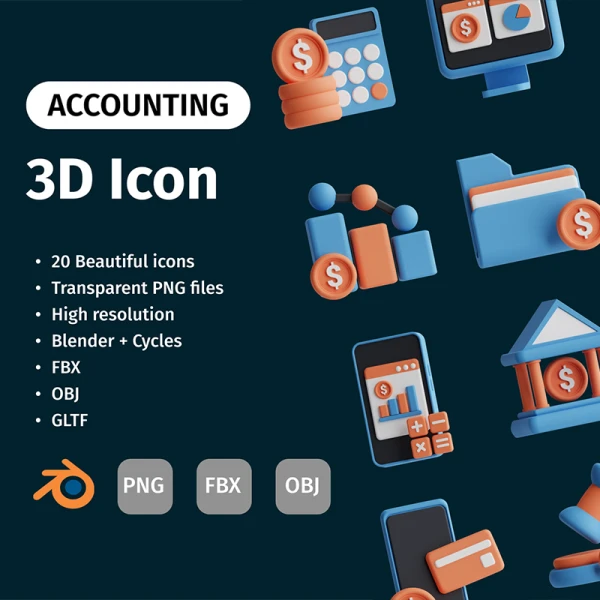 会计3D图标模型20款 3D Accounting blender