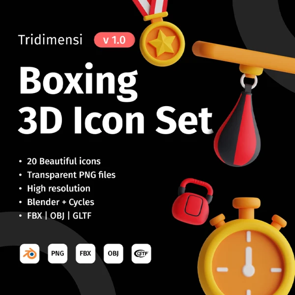 拳击3D图标模型20款 3D Boxing Icon Set blender