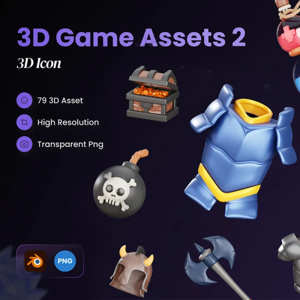 游戏资源服饰武器3D模型图标79款 3D Game Asset 2 blender