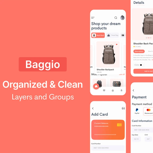 40款箱包电商手机应用UI设计套件 Baggio - Bag Store App UI Kit figma