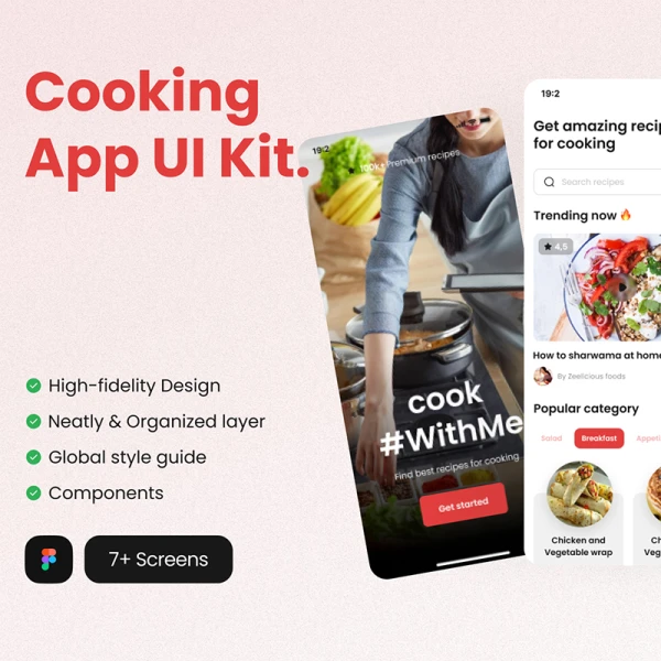 7屏美食点餐应用UI设计套件 Cooking App UI Kit figma