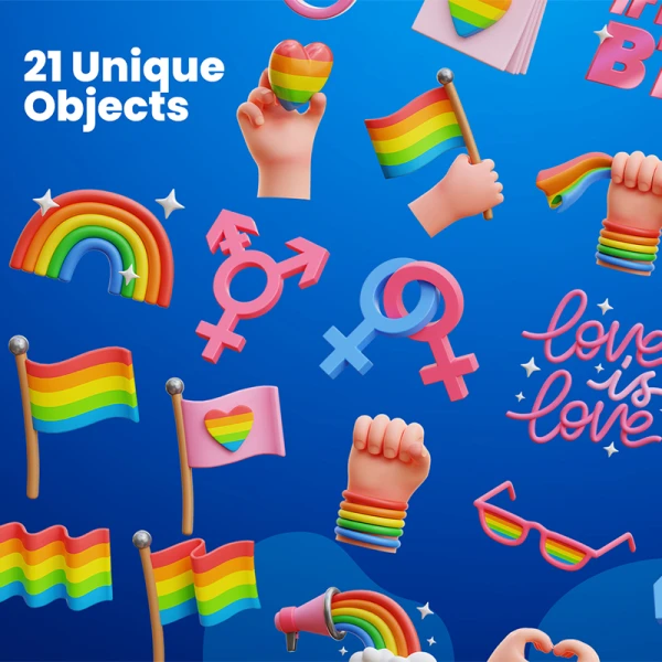 21款男女同性主题3D图标模型 LGBTQ 3D Icons maya 3dmax c4d blender psd
