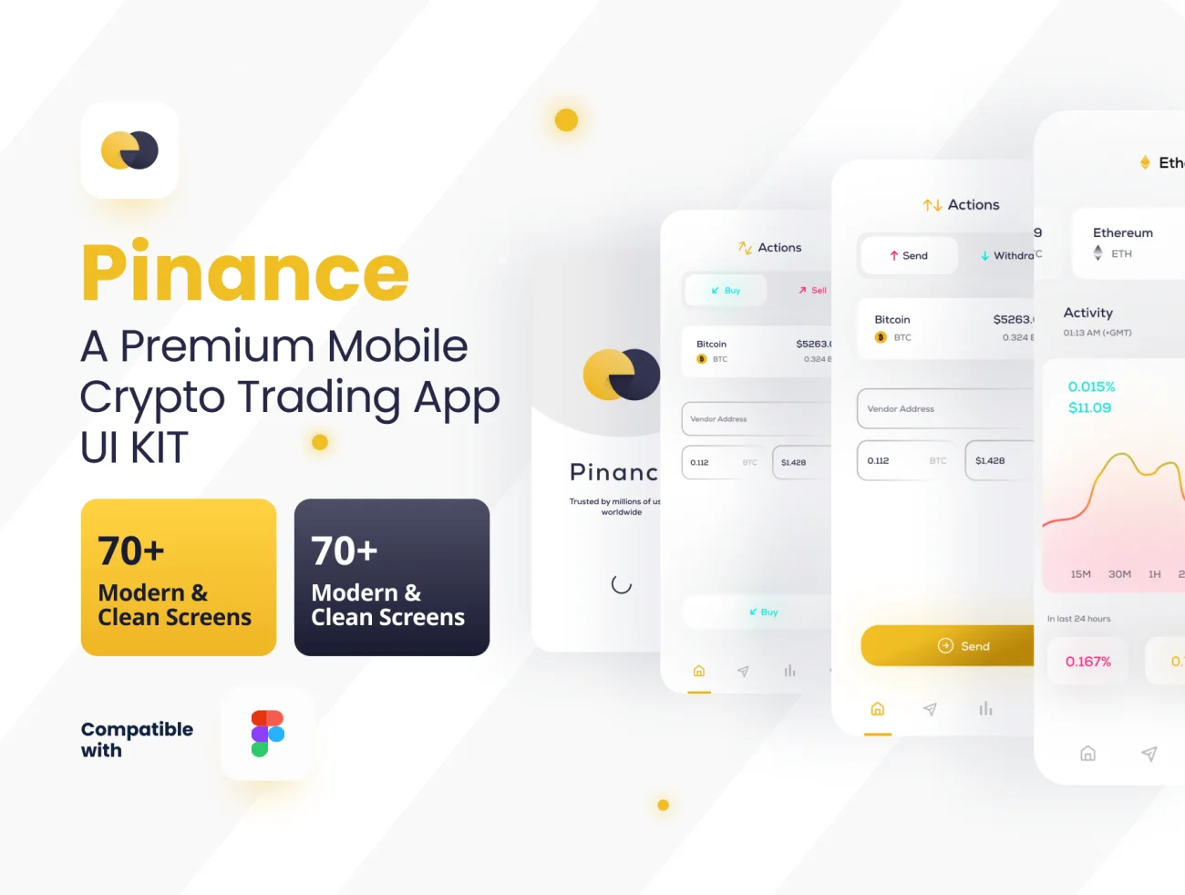 70屏高级加密货币交易移动应用程序UI设计套件 Pinance – A Premium Crypto Currency Trading Mobile App figma插图1