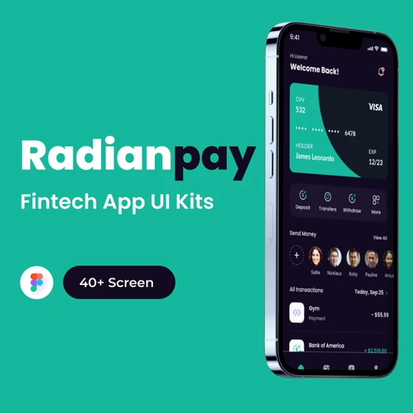 40屏金融理财支付移动应用 UI 套件 Radianpay - Fintech Mobile App UI Kit figma
