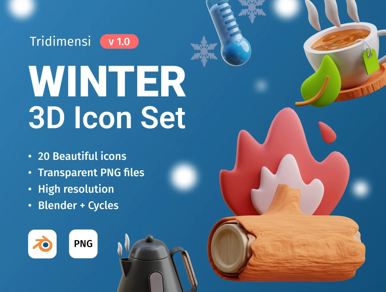 20款冬季元素3D模型图标 3D Winter .blend. png-3D/图标-到位啦UI