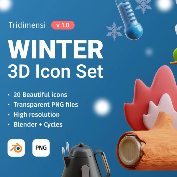 20款冬季元素3D模型图标 3D Winter .blend. png