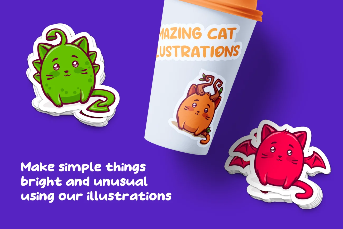 43款趣味猫咪表情包贴纸插图 Amazing Cat Illustrations .sketch. psd. ai. figma. svg. png-3D/图标、插画、插画风格、概念创意、线条手绘、趣味漫画-到位啦UI