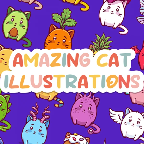 43款趣味猫咪表情包贴纸插图 Amazing Cat Illustrations .sketch. psd. ai. figma. svg. png