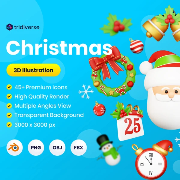 45款圣诞节3D图标 Christmas 3D icons .blend. psd. ai. xd. figma