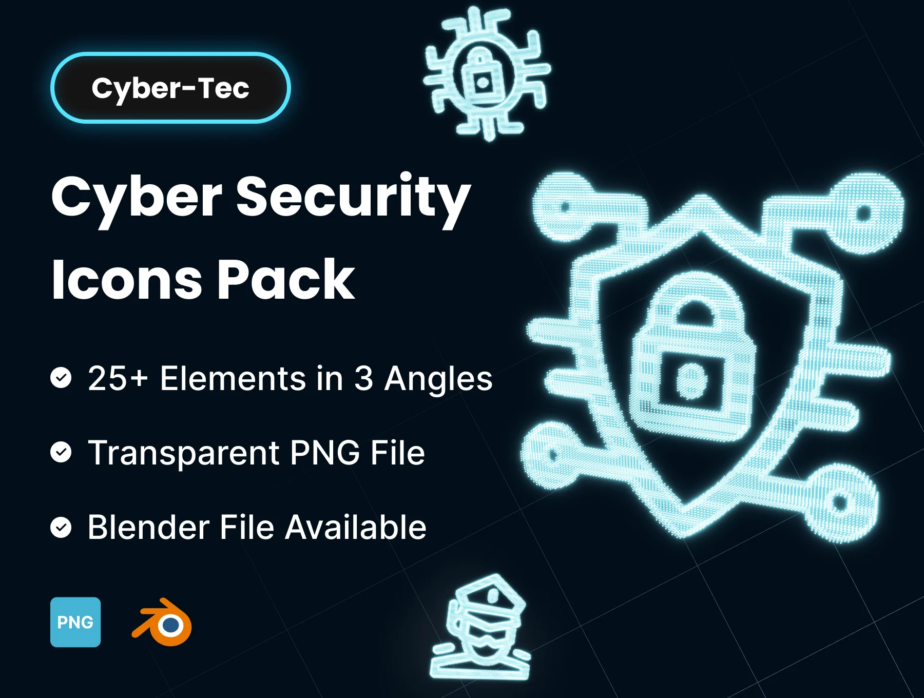 25款信息科技网络安全3D图标包模型 Cyber-Tec & Cyber Security 3D Icon Pack .blend. png-3D/图标-到位啦UI