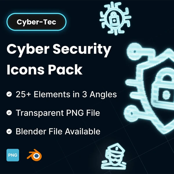 25款信息科技网络安全3D图标包模型 Cyber-Tec & Cyber Security 3D Icon Pack .blend. png