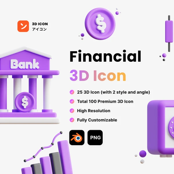 25款金融现代创意3D图标模型 Financial 3D Icon .blend