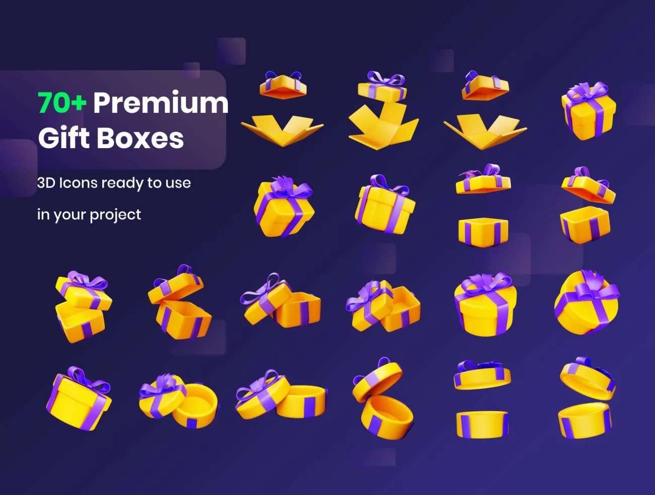 70款各式各样礼盒3D图标模型 Gift Boxes - 3D Illustration .blend. psd. ai. xd. figma-3D/图标-到位啦UI