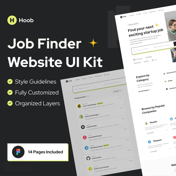 14页求职网站web UI设计模板套件 Hoob - Job Finder Website UI Kit .figma